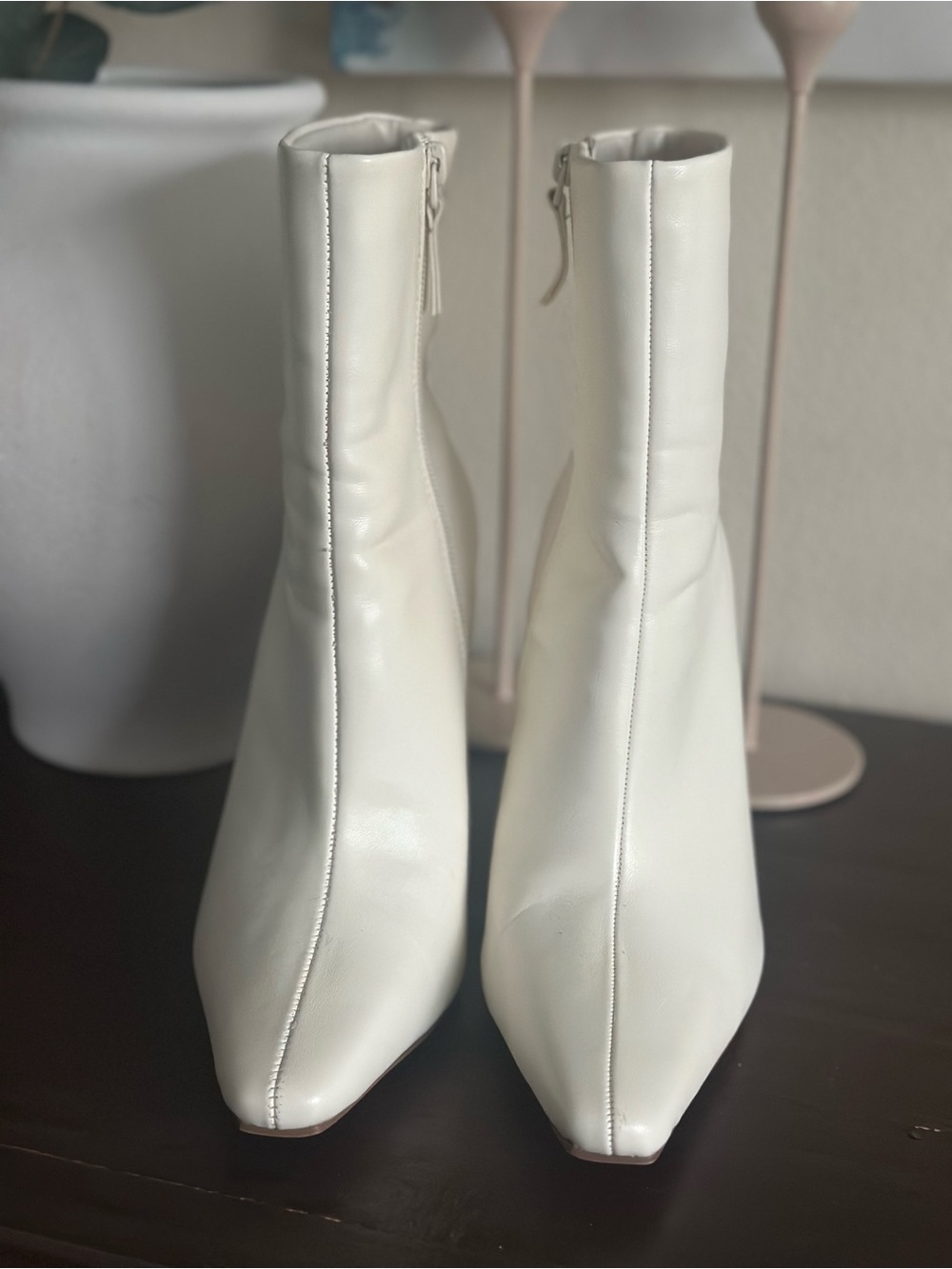 Forever 21 Cream Square-Toe Faux Leather Ankle Boots
